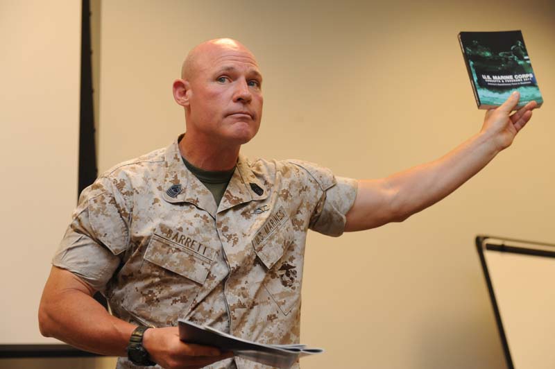 U.S. Marine Corps Sgt. Maj. Micheal P. Barrett, 17th Sergeant Major of the Marine Corps visits U.S. Marines in Quantico, Va. July 26th, 2011.