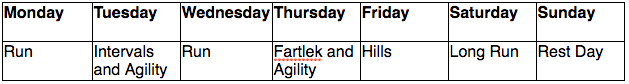 Weekly Running Program Tempo