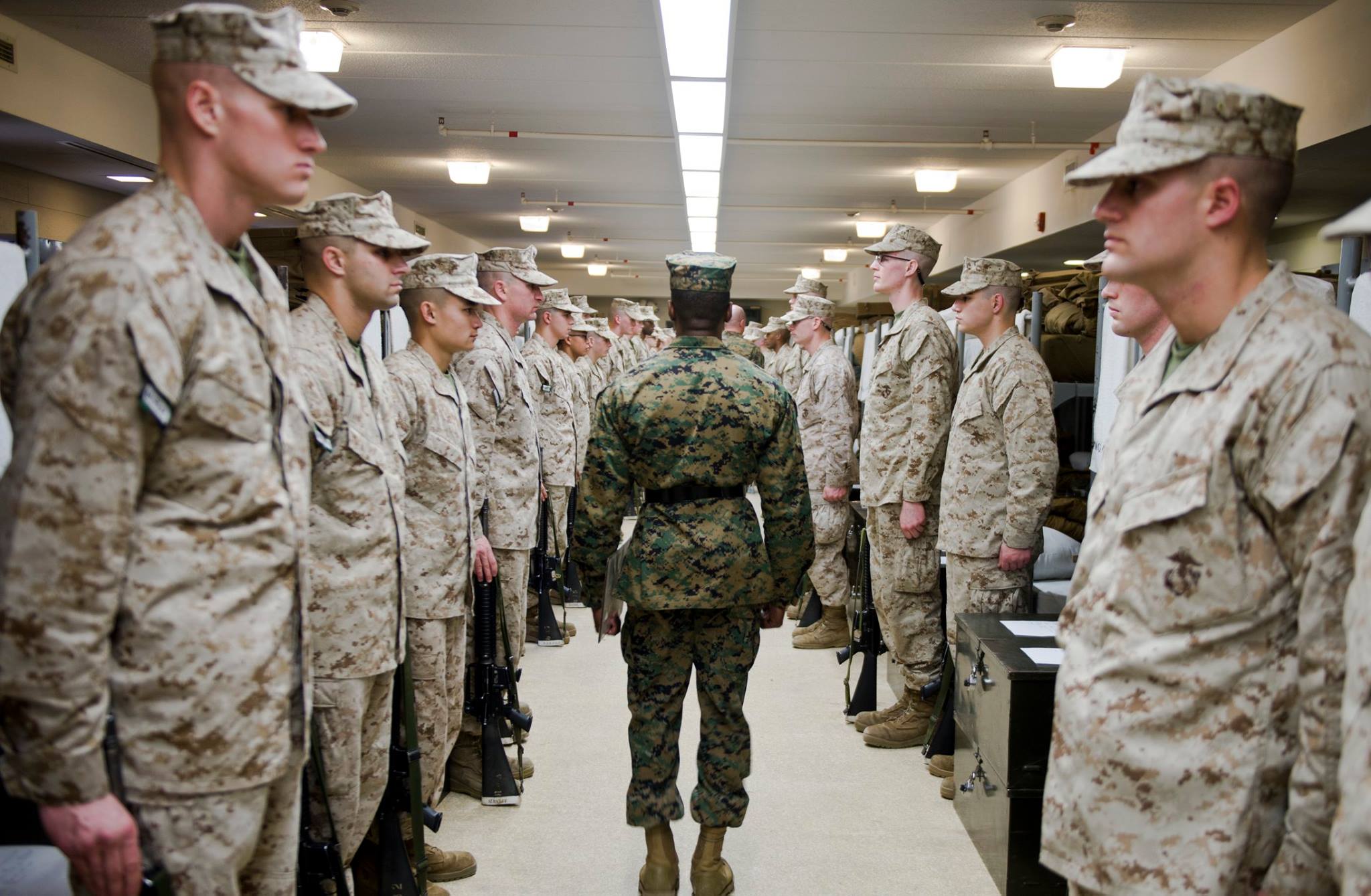 Mail at OCS: Platoon Sergeants and Sergeant Instructors with Officer Candidate School (OCS), inspect uniforms and equipment of Delta Company candidates aboard Marine Corps Base Quantico, VA on January 24, 2017